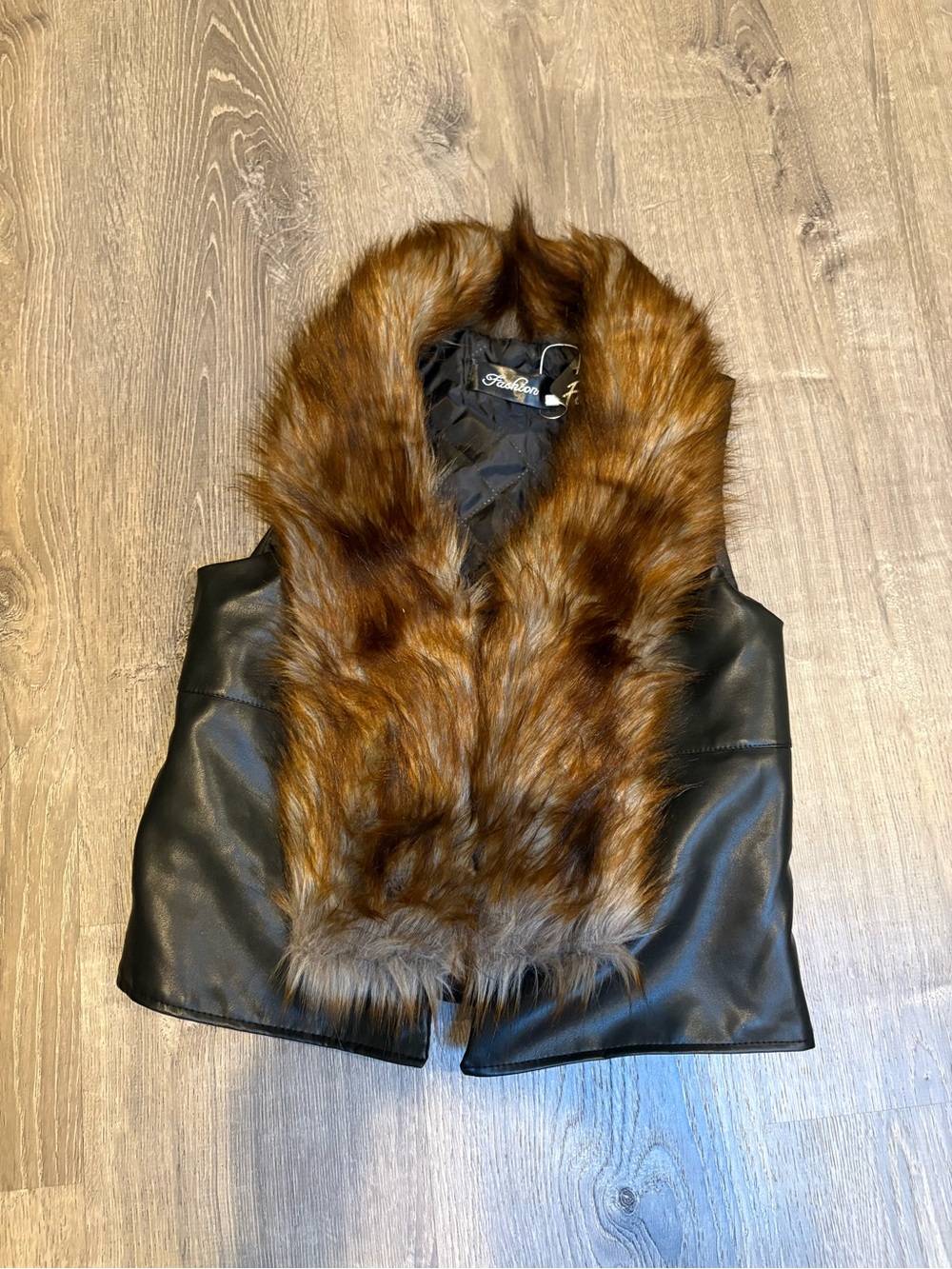 Faux Leather Black New Vest with Faux Fur Trim Size Large